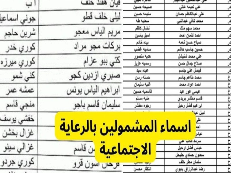 أسماء الرعاية الاجتماعية الوجبة السابعة في العراق